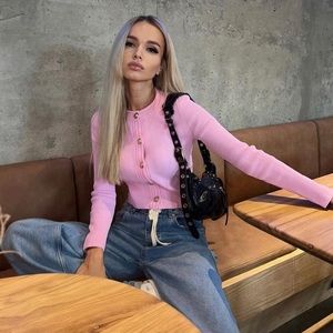 Pink Button-Up Women's Sweater